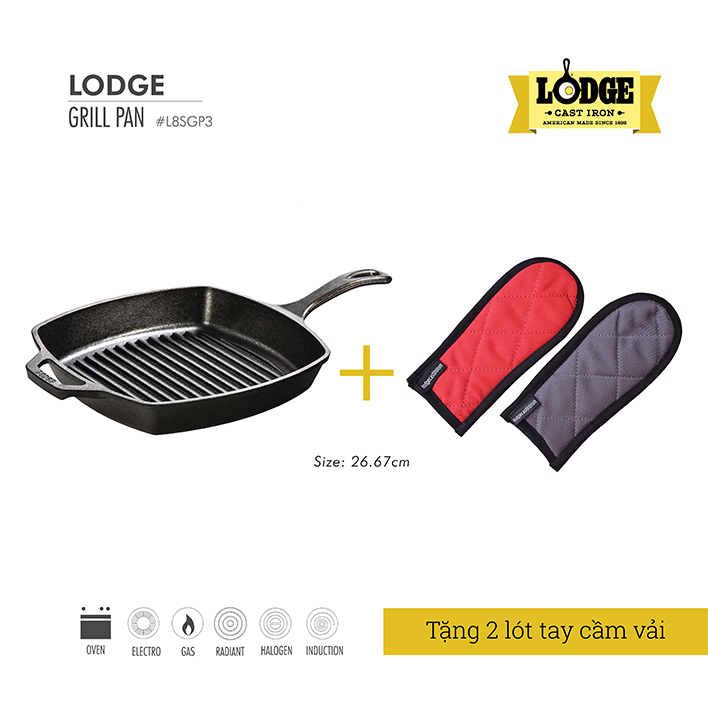 Khuyến mại Lodge Cast Iron khi mua chảo gang Lodge rãnh vuông 26 cm